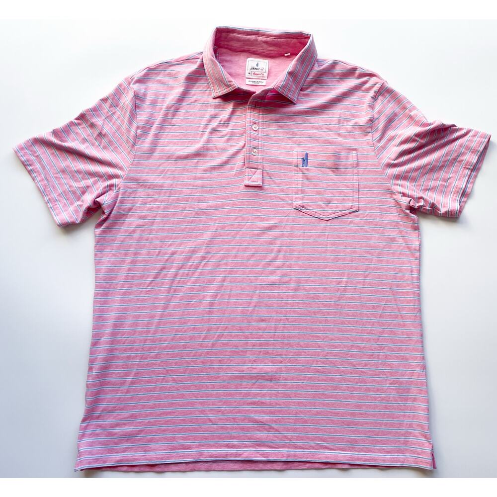 Men’s Johnnie-O Hangin’ Out Short Sleeve Pink and Blue Polo Shirt Size XL